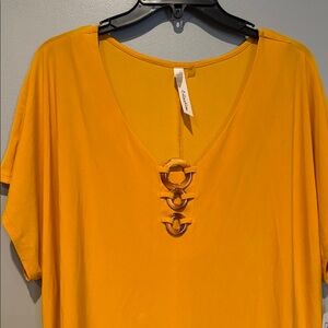 NY Collection Mustard V-Neck Women Top